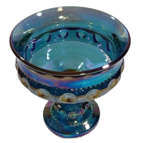 Indiana Glass Co. Other - Indiana Purple Blue Iridescent Carnival Glass Pillar Candle Holder Candy Dish